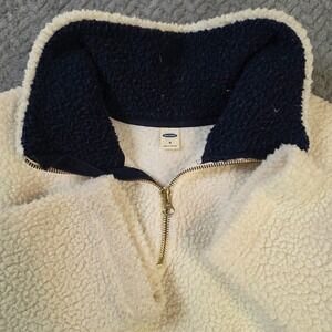 Old Navy Women's Sherpa Fleece Pullover Medium Cream Quarter Zip Cozy Jacket